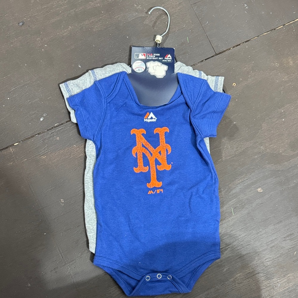 MLB Mets Blue and Gray Baby Onesies Set